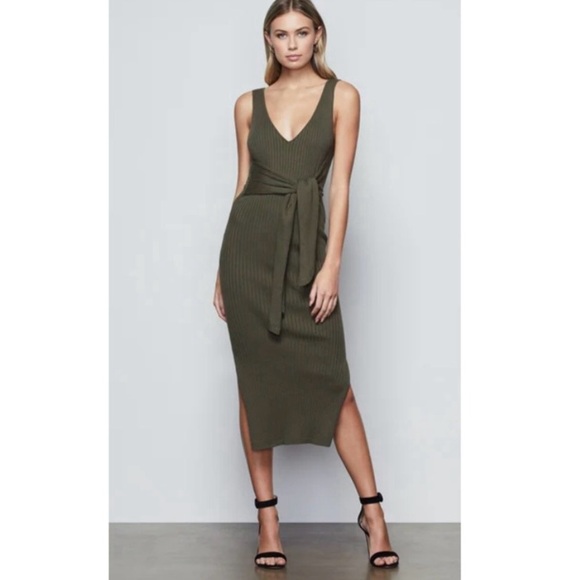 NWT Good American Rib Knit Tie Waist Midi Dress Sage Green Sz 2 - Picture 2 of 7